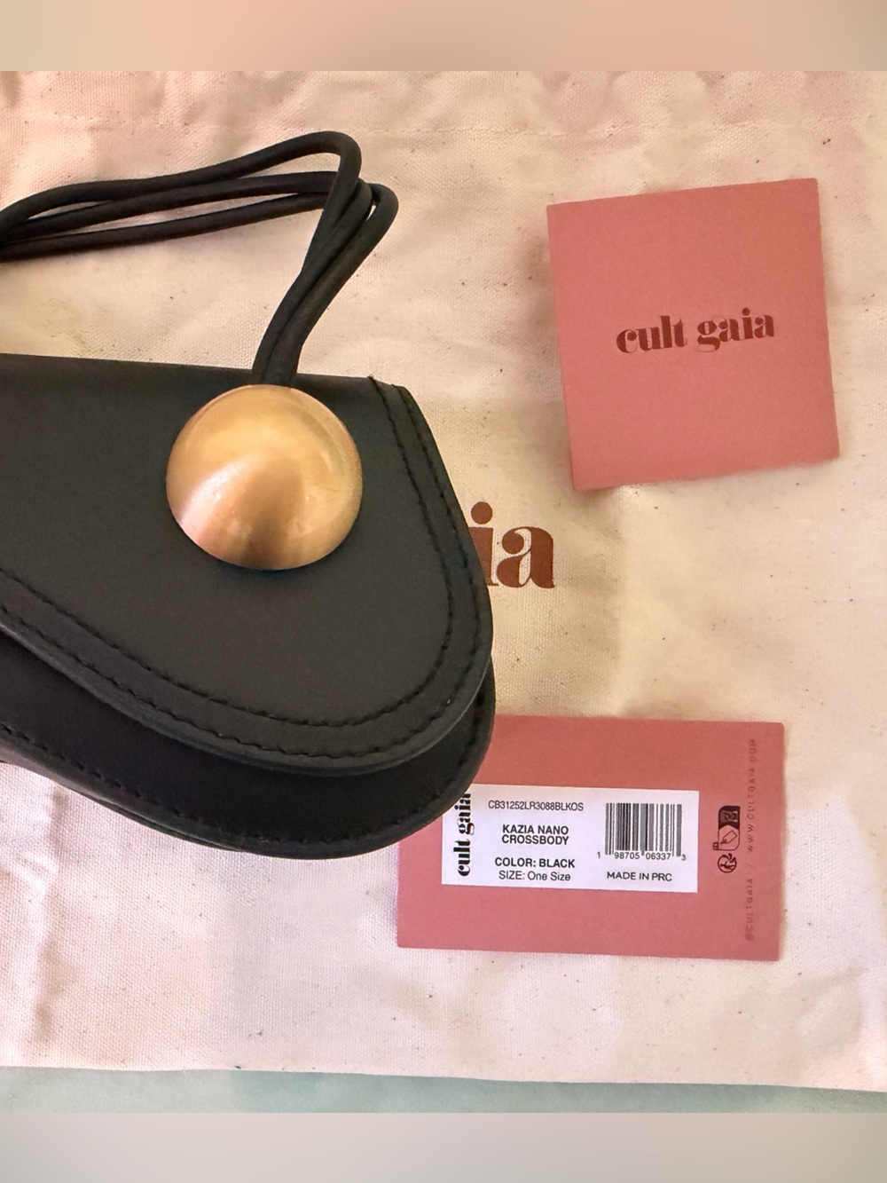 cult gaia Black Leather Mini Crossbody with Gold Disc Detail - Picture 2 of 5